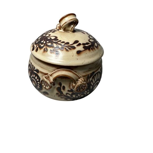 Hamilton Vtg 1989 Glazed Pottery brown & tan Botanical Motif #M-1846 - Picture 6 of 10